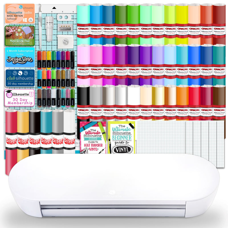 Silhouette Portrait 4 w/ 38 Oracal Sheets, Siser HTV, Guides, 24 Pens Silhouette Bundle Silhouette