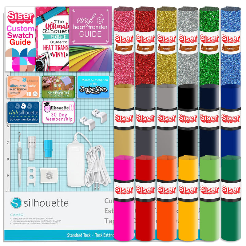 Silhouette White Cameo 5α Alpha w/ 15" x 15" Pink Heat Press & Siser HTV Silhouette Bundle Silhouette