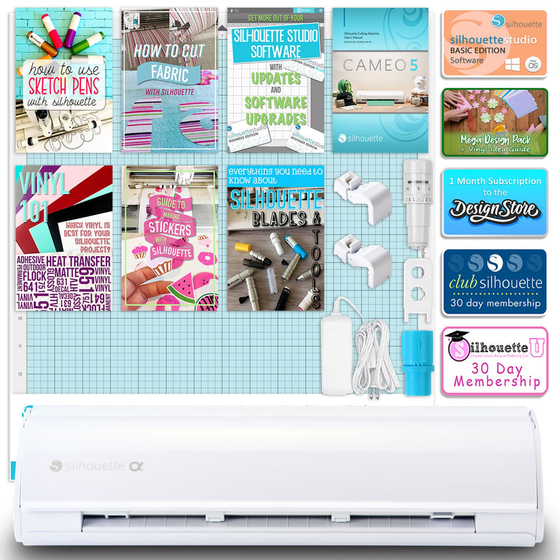 Silhouette White Cameo 5α Alpha w/ 15" x 15" Turquoise Heat Press & Siser HTV Silhouette Bundle Silhouette