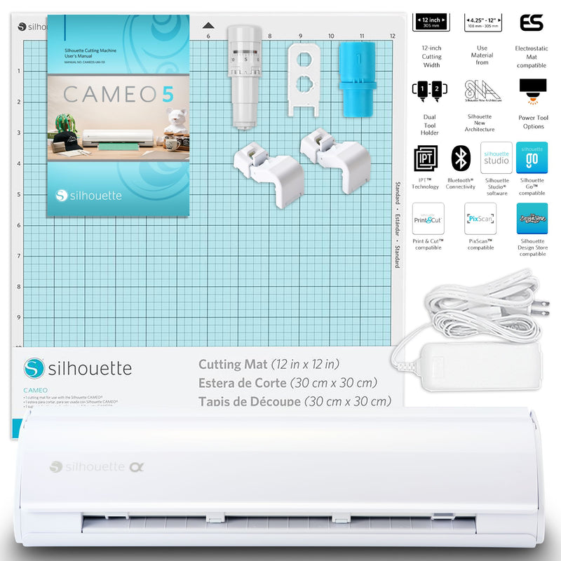 Silhouette White Cameo 5α Alpha w/ 38 Oracal Sheets, Siser HTV, Guides, 24 Pens Silhouette Bundle Silhouette