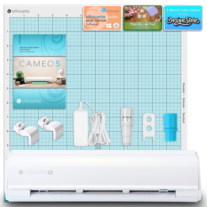 Silhouette White Cameo 5α Alpha w/ 38 Oracal Sheets, Siser HTV, Guides, 24 Pens Silhouette Bundle Silhouette