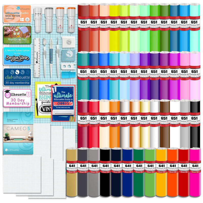 Silhouette White Cameo 5α Alpha w/ 64 Oracal Vinyl Sheets, Blades, Tools, Guides Silhouette Bundle Silhouette