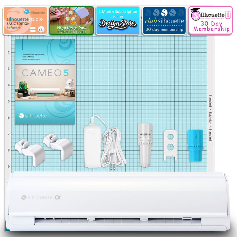 Silhouette White Cameo 5α Alpha w/ 8-in-1 Navy Heat Press & Siser HTV Silhouette Bundle Silhouette