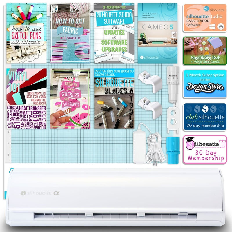 Silhouette White Cameo 5α Alpha w/ 8-in-1 Navy Heat Press & Siser HTV - Swing Design