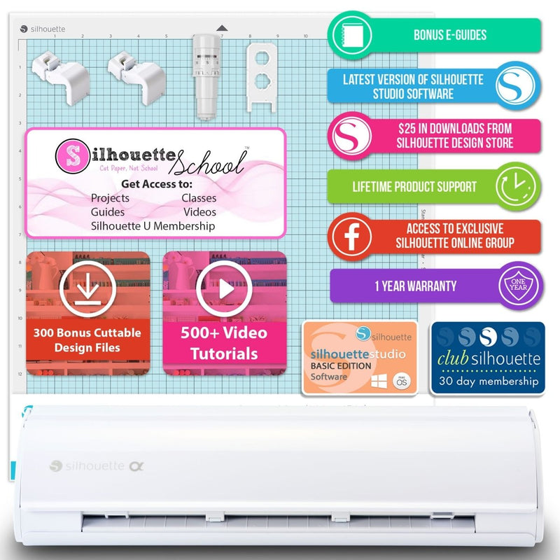 Silhouette White Cameo 5α Alpha w/ 8-in-1 Navy Heat Press & Siser HTV - Swing Design