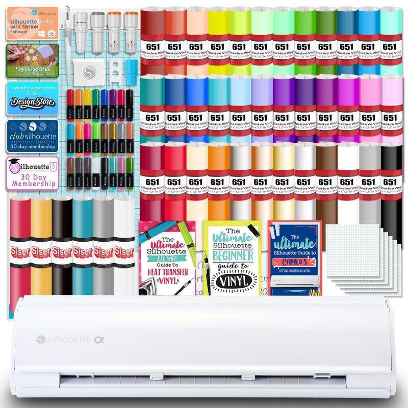 Silhouette White Cameo 5α Alpha w/ Advanced Blade Pack, 38 Oracal Sheets, HTV - Swing Design1