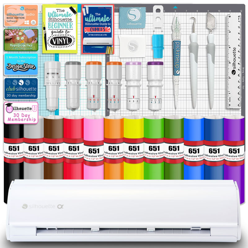 Silhouette White Cameo 5α Alpha w/ Deluxe Blade & Tool Pack, Mat Pack, Guides Silhouette Bundle Silhouette
