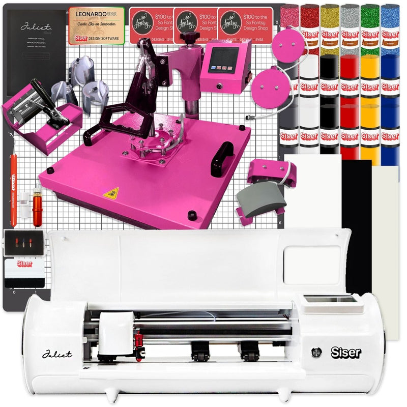 Siser Juliet Deluxe Easyweed Heat Transfer (HTV) Bundle w/ 8-in-1 Heat Press - Swing Design