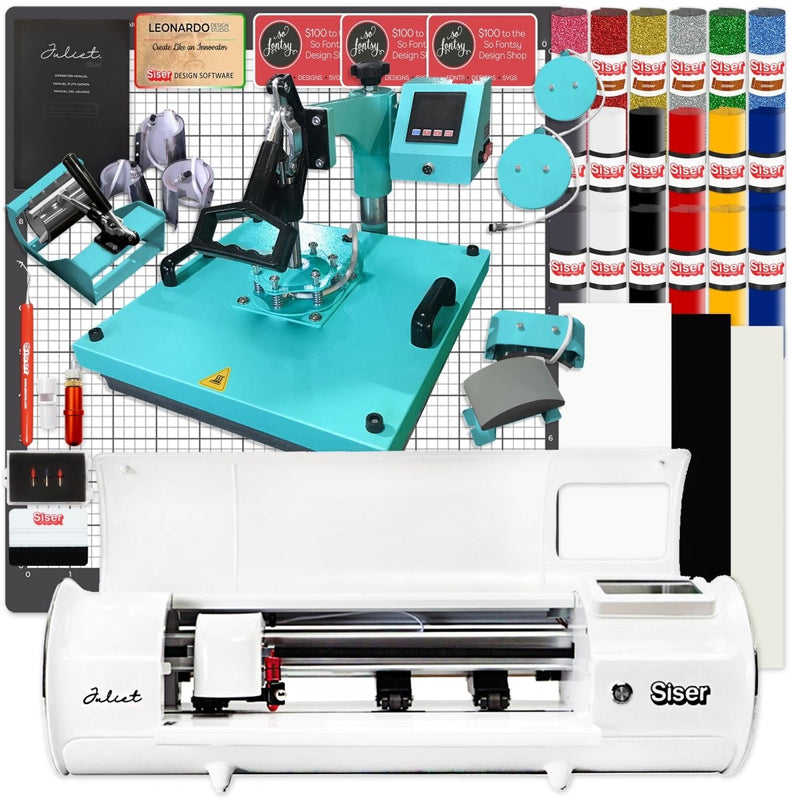 Siser Juliet Deluxe Easyweed Heat Transfer (HTV) Bundle w/ 8-in-1 Heat Press Swing Design 1