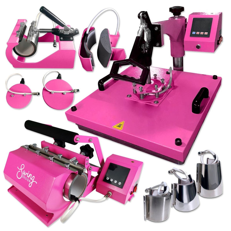 Swing Design 15" x 15" 8-in-1 Heat Press with 30oz Tumbler Press - Pink - Swing Design1