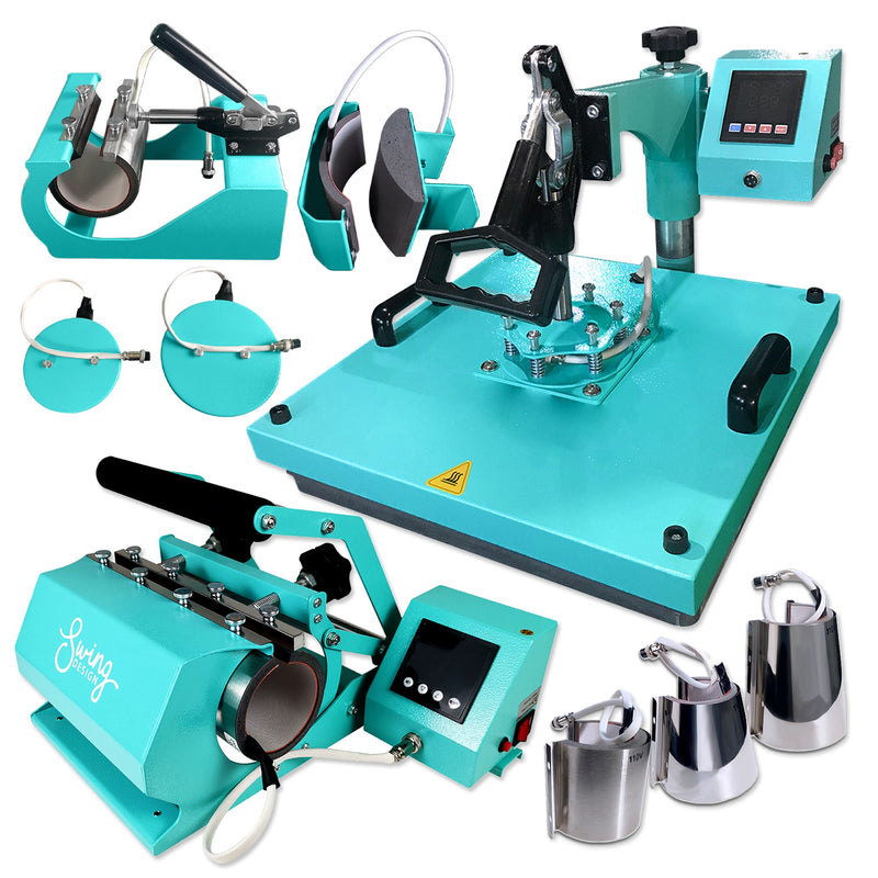 Swing Design 15" x 15" 8-in-1 Heat Press with 30oz Tumbler Press - Turquoise Heat Press Swing Design