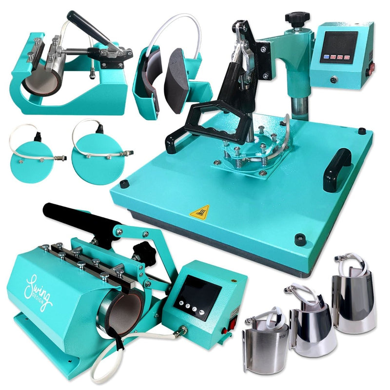 Swing Design 15" x 15" 8-in-1 Heat Press with 30oz Tumbler Press - Turquoise - Swing Design1