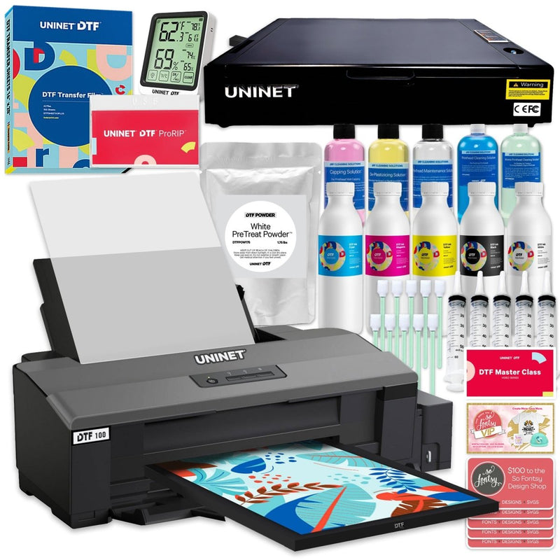 Uninet 100 DTF A3+ Sheet Printer, Training, Supplies, A3+ Oven w/ Purifier - Swing Design