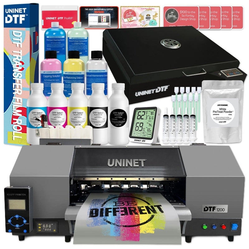 Uninet 1200 Dual Head A3+ 13" DTF Printer & Training w/ 13" x 19" Curing Oven - Swing Design1