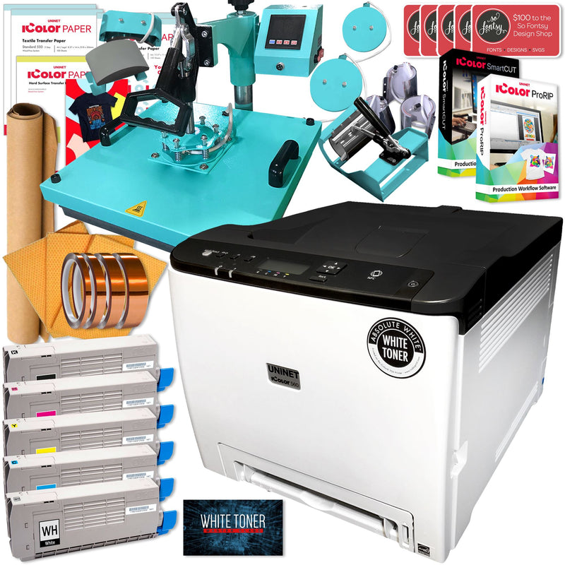 Uninet IColor 560 Business Bundle w/ 8-in-1 Heat Press, Media, $1044 Software Uninet Bundle UniNET