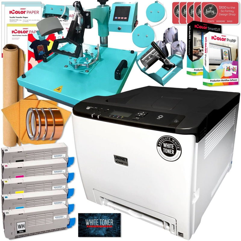 Uninet IColor 560 Business Bundle w/ 8-in-1 Heat Press, Media, $1044 SoftwareTurquoise Heat Press - Swing Design1