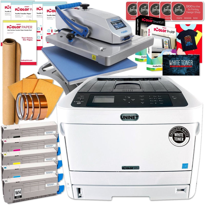 Uninet IColor 650 Business Bundle w/ Hotronix Heat Press, Media, $1044 Software - Swing Design1