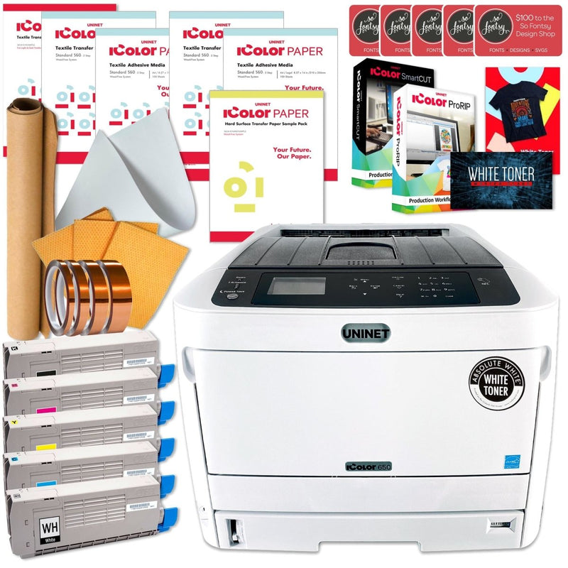 Uninet IColor 650 White Toner Printer Business Bundle w/ Media, $1044 Software - Swing Design
