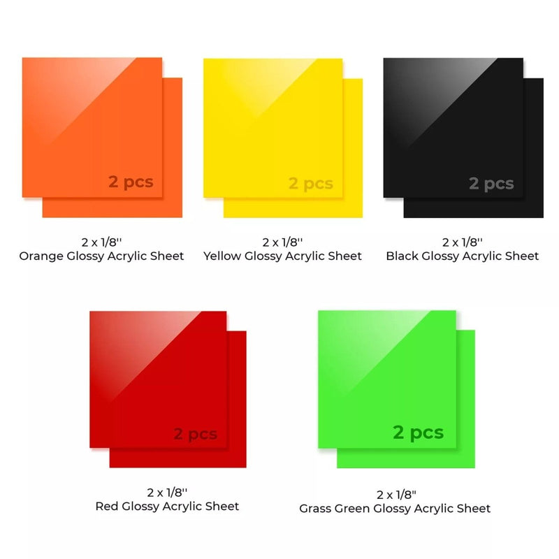xTool 1/8" Colored Acrylic Assorted Sheet Kit - 10 Pieces - Swing Design2