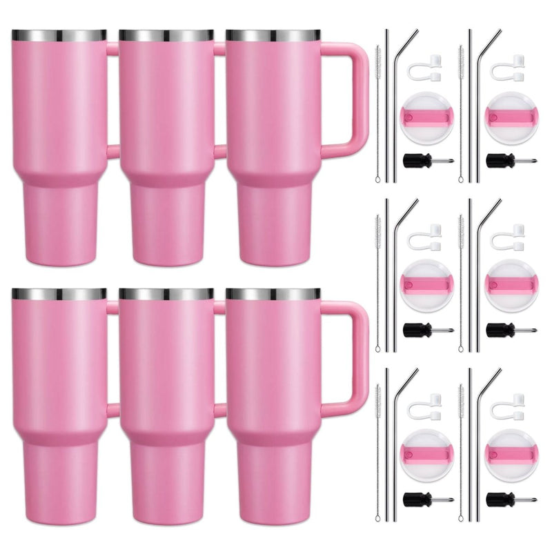 xTool 40oz Peony Pink to Silver Tumbler w/ Removable Handle - 6 Pack - Swing Design1