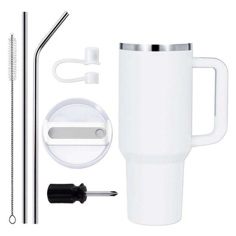 xTool 40oz White to Silver Stainless Steel Tumbler w/ Removable Handle - 6 Pack - Swing Design4