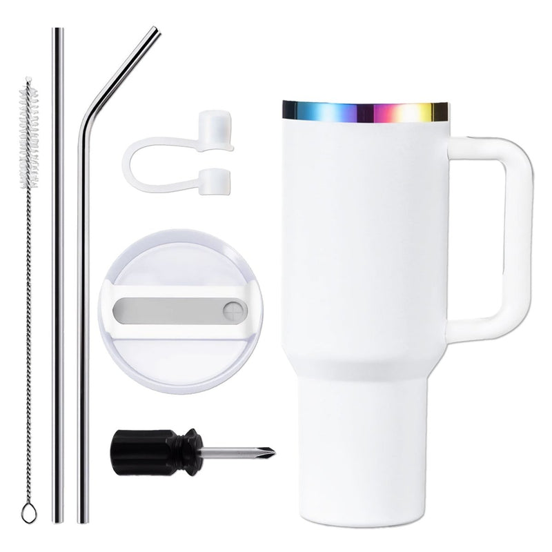 xTool 40oz White/Iridescent Stainless Steel Tumbler w/ Removable Handle - 6 Pack - Swing Design2