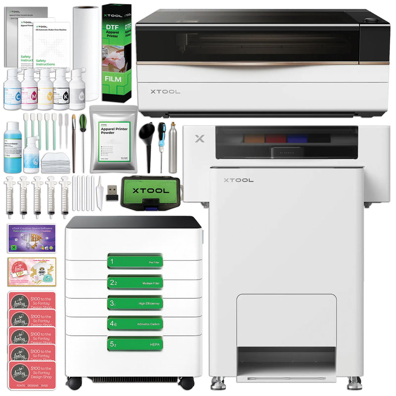 xTool DTF Apparel Printer Bundle with P3 80W CO2 Laser Cutter DTF Bundles xTool With AP2 MAX Air Purifier +$2000