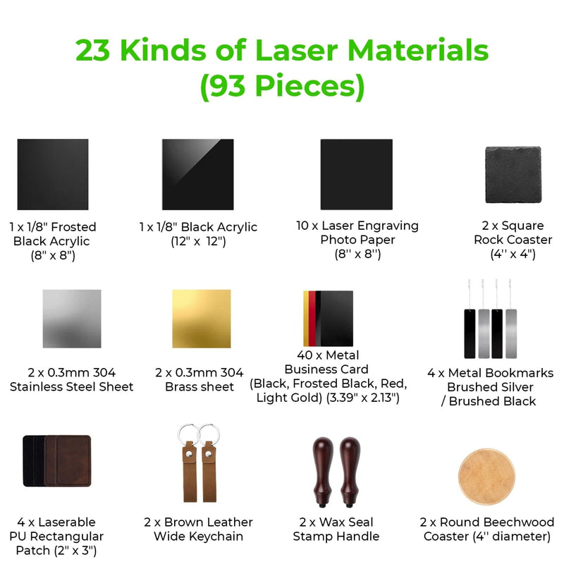 xTool F1 & F2 Ultra Laser Material Kit - 93 Pieces Laser Engraver Accessories xTool