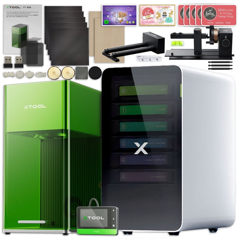 xTool F1 ULTRA 20W Laser Engraver with Air Filter and 4-in-1 Rotary Spinner - Swing Design