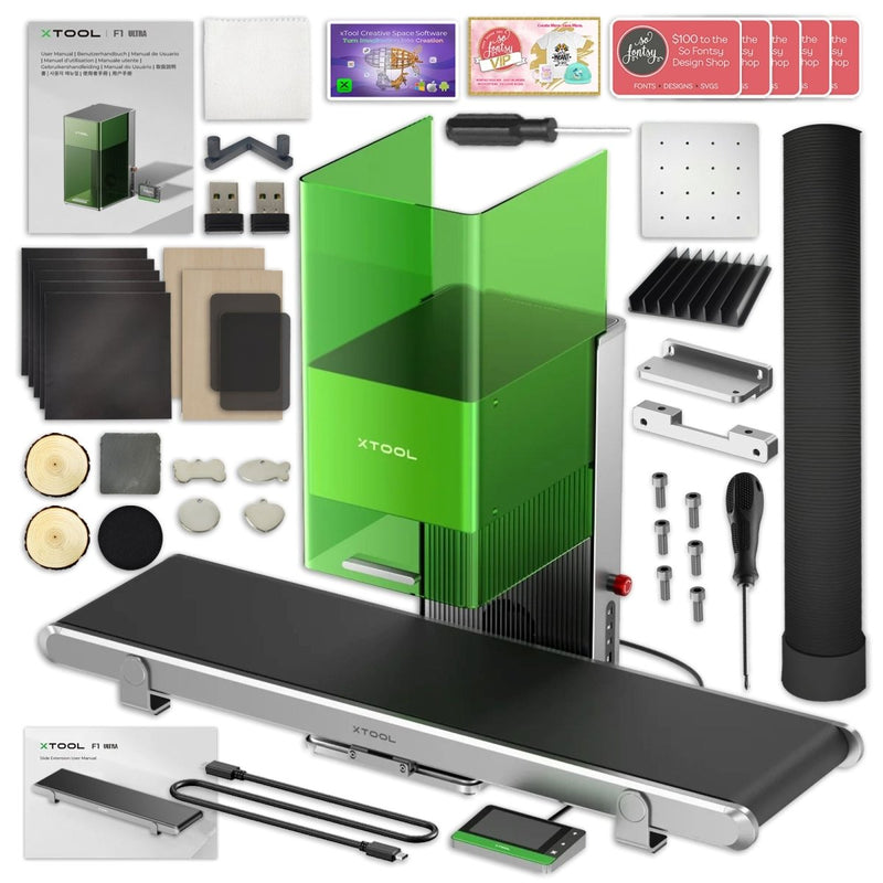 xTool F1 ULTRA 20W Laser Engraver with Conveyor Production Bundle - Swing Design