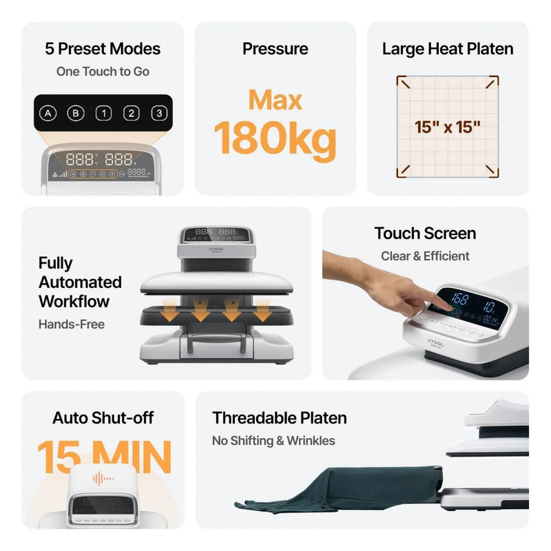 xTool HP2 15in x 15in Balanced Pressure Auto Heat Press - Swing Design