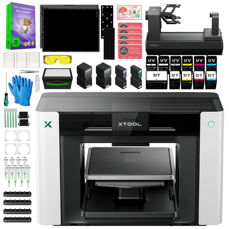 xTool O1 Omni UV + DT Fabric Printer Bundle with Rotary Attachment Swing Design 1