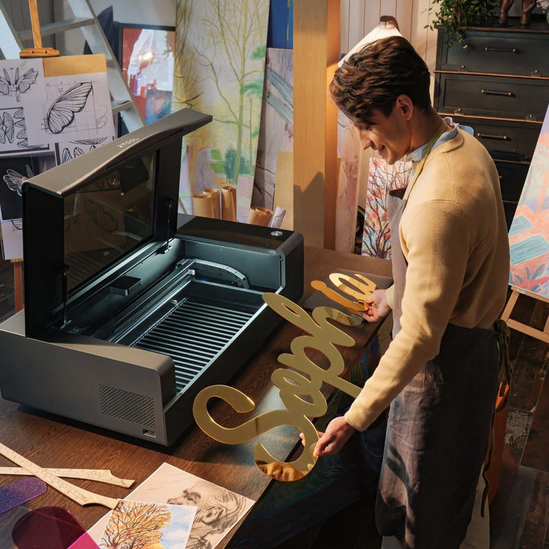 XTool P2 55W CO2 Laser Cutter & Engraver Riser, Rotary, Rail Bundle - White Laser Engraver xTool