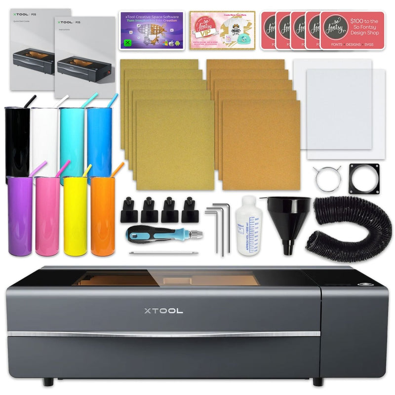 xTool P2S 55W CO2 Laser Cutter & Engraver Machine Bundle - Gray - Swing Design