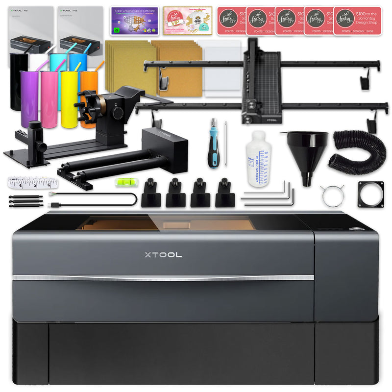 xTool P2S 55W CO2 Laser Cutter & Engraver Riser, Rotary, Rail Bundle Laser Engraver xTool