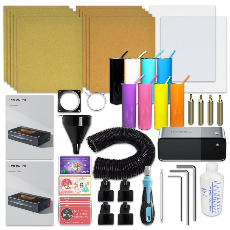 XTool P2S 55W CO2 Laser Cutter & Engraver Riser, Rotary, Rail Bundle - White Laser Engraver xTool