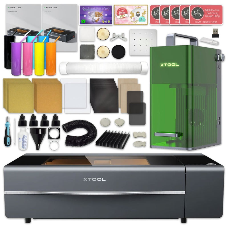 xTool P2S 55W CO2 Laser Cutter & F1 Portable Laser Engraver Bundle - Swing Design