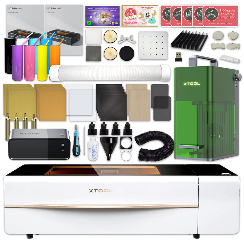 xTool P2S 55W CO2 Laser Cutter & F1 Portable Laser Engraver Bundle - White Laser Engraver xTool