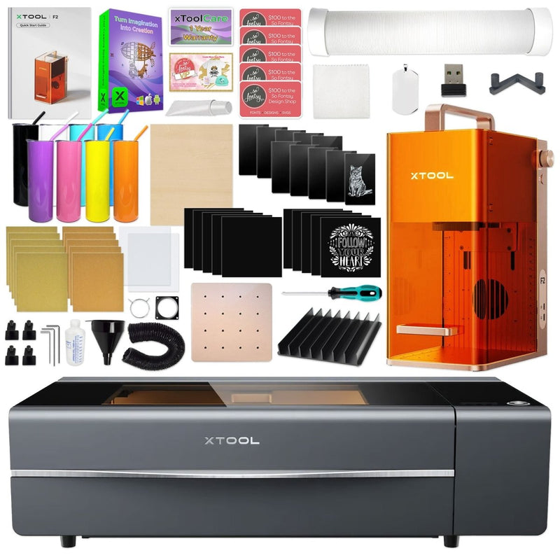xTool P2S 55W CO2 Laser Cutter & F2 Portable Laser Engraver Bundle - Swing Design
