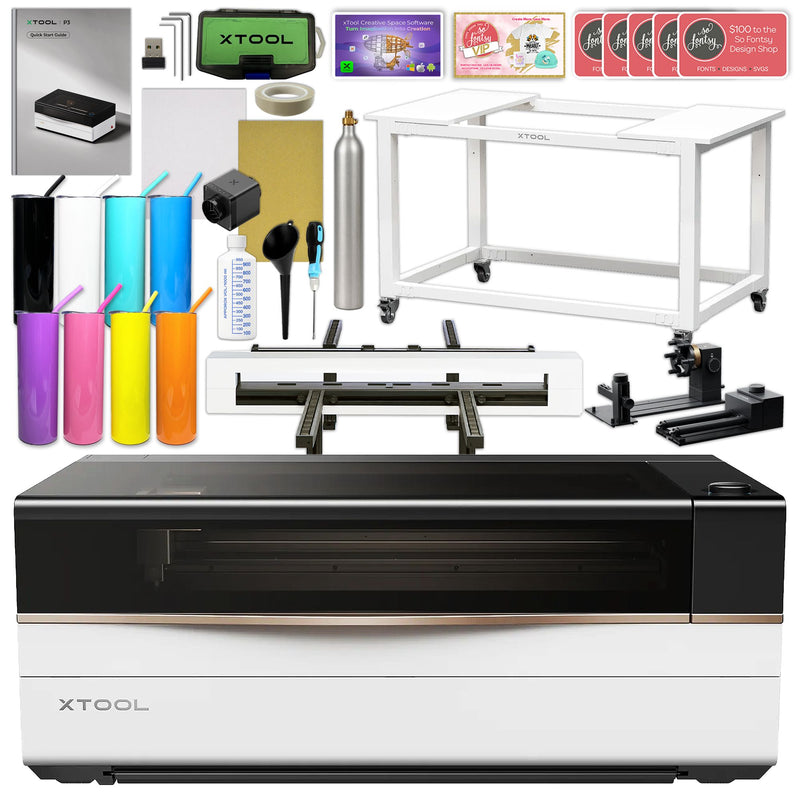 xTool P3 80W CO2 Laser Cutter Bundle with Stand, Conveyor Feeder & RA3 Rotary Laser Engraver xTool