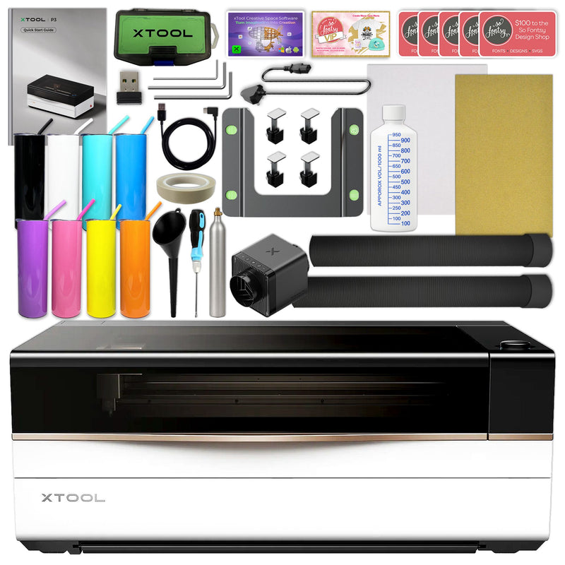 xTool P3 80W CO2 Laser Cutter Bundle with Stand, Conveyor Feeder & RA3 Rotary Laser Engraver xTool