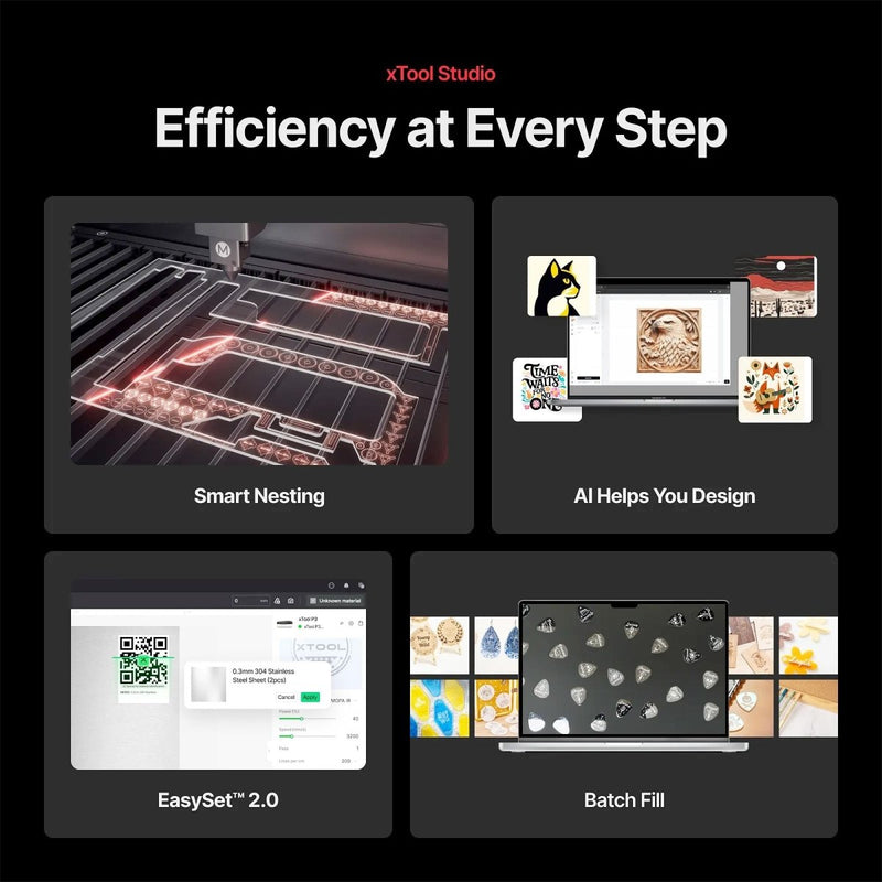 xTool P3 80W CO2 Laser Cutter & Engraving Machine, AP2 Max, Rotary, Rail System - Swing Design