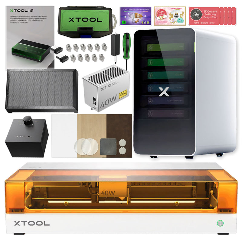 xTool S1 Laser Cutter & Engraver Bundle w/ Air Assist, Honeycomb, Filter - White Laser Engraver xTool 40W Diode Laser +$500
