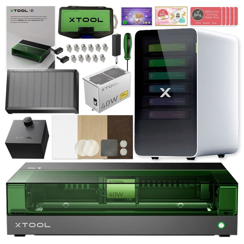 xTool S1 Laser Cutter & Engraver Machine Bundle w/ Air Assist, Honeycomb, Filter20W Diode Laser - Swing Design1
