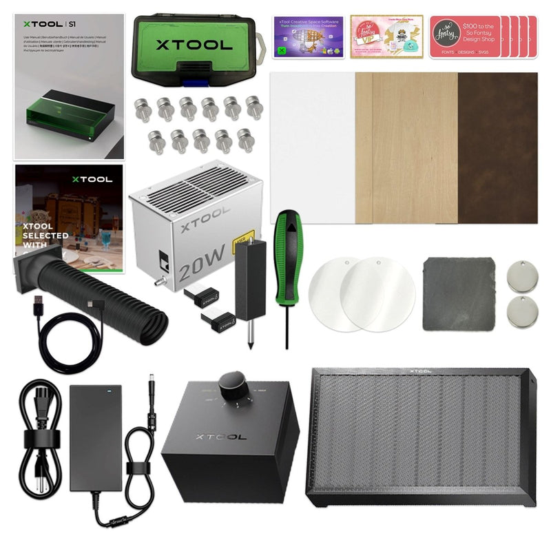 xTool S1 Laser Cutter & Engraver Machine Bundle w/ Air Assist & Honeycomb - Swing Design