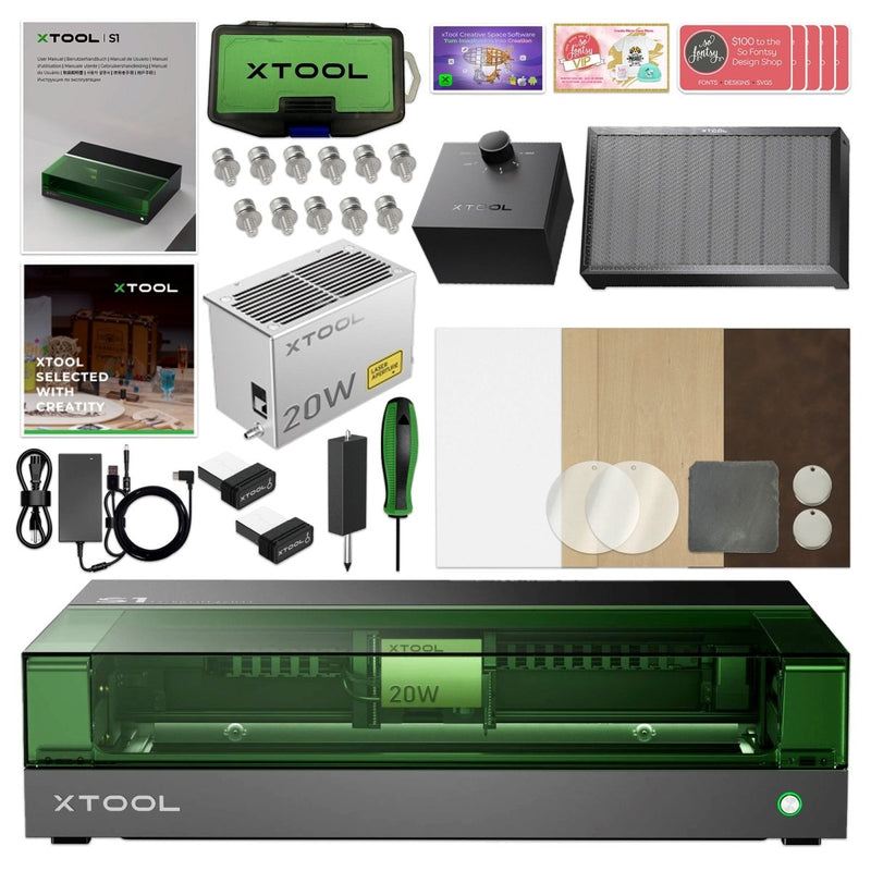 xTool S1 Laser Cutter & Engraver Machine Bundle w/ Air Assist & Honeycomb - Swing Design