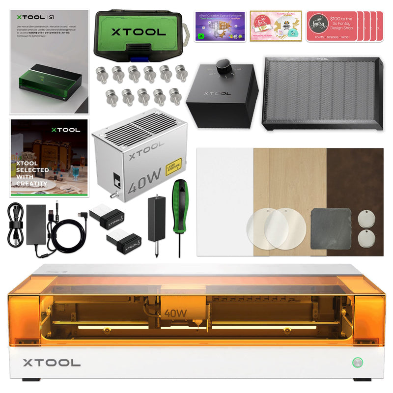 xTool S1 Laser Cutter & Engraver Machine Bundle w/ Air Assist, Honeycomb - White Laser Engraver xTool 40W Diode Laser +$450