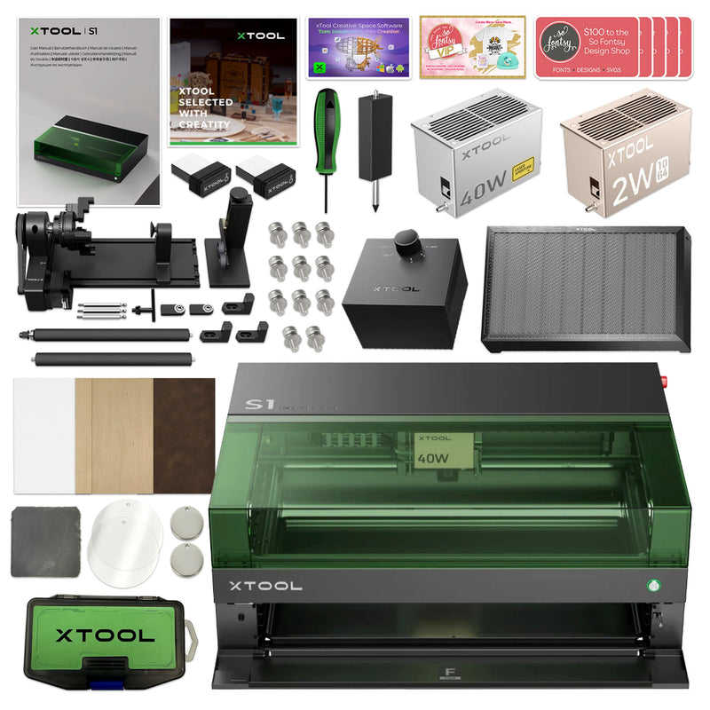 xTool S1 Laser Cutter & Engraver Machine Bundle w/ IR Laser Engraving Kit Laser Engraver xTool 40W Diode Laser + $400
