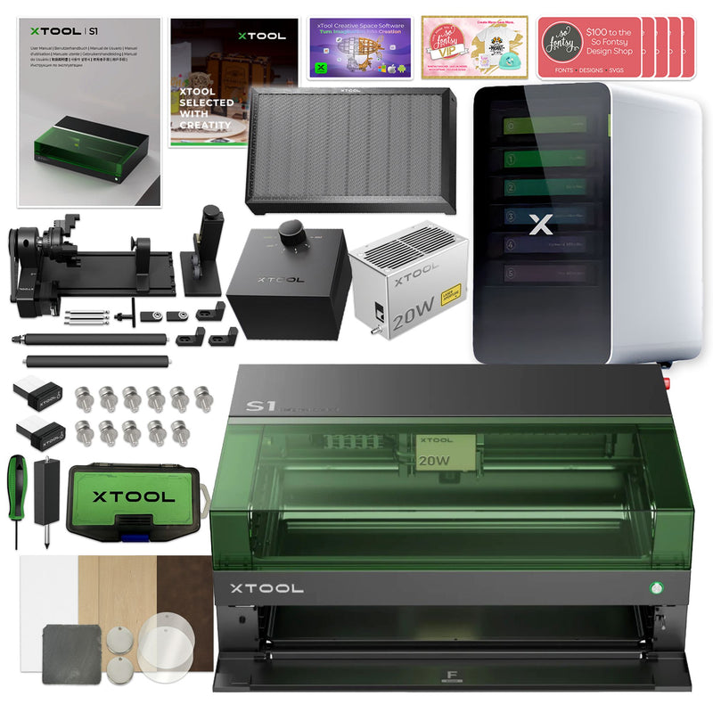 xTool S1 Laser Cutter & Engraver Machine Bundle w/ Rotary, Riser, Filter Laser Engraver xTool 20W Diode Laser
