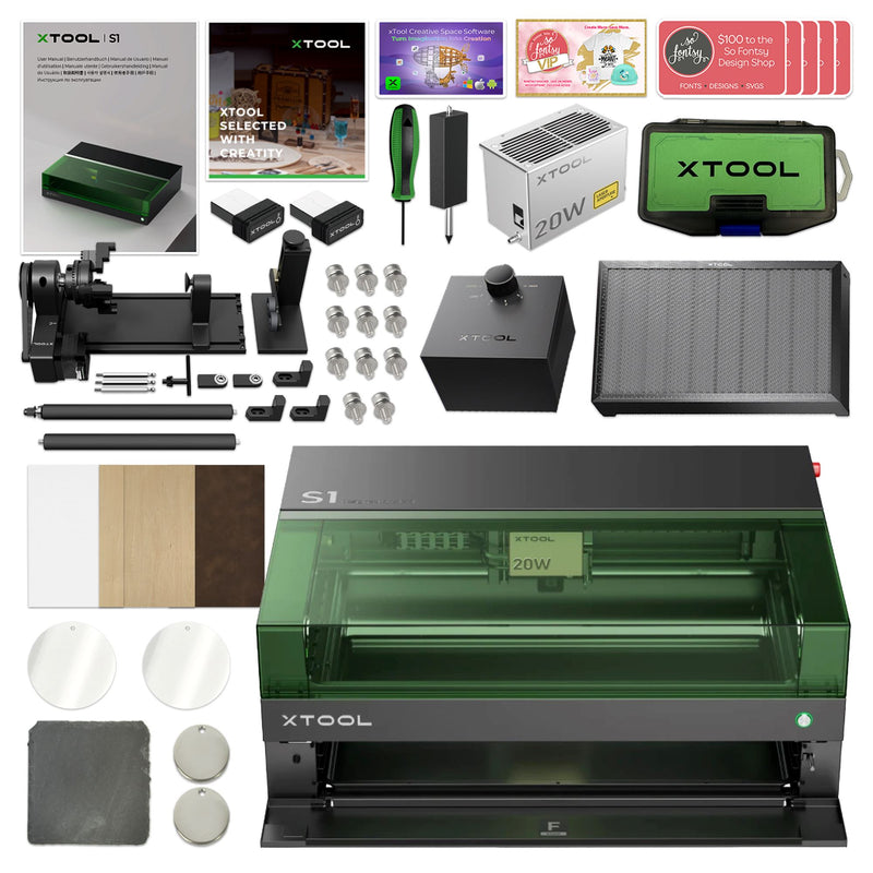 xTool S1 Laser Cutter & Engraver Machine Bundle w/ Rotary & Riser Laser Engraver xTool 20W Diode Laser